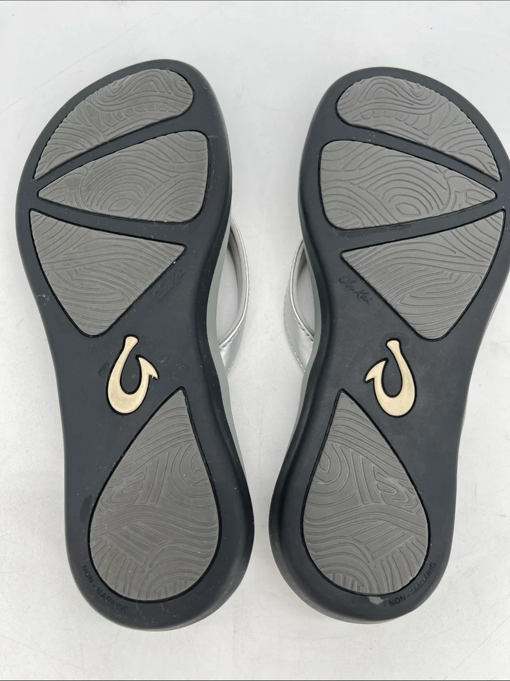 OluKai Women’s Silver and Gray Flip Flop Sandals Size 6.5